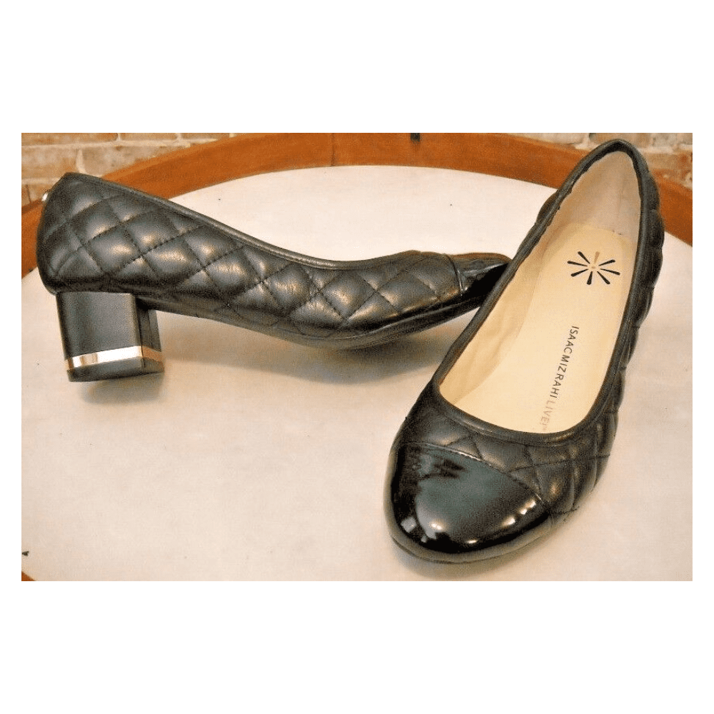 Isaac Mizrahi Kaley Heels Black Multi Quilted Leather Cap toe Pumps 5 M Walmart