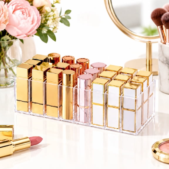 24 Slot Acrylic Lipstick Organizer – Clear Lipstick Holder for Makeup Storage