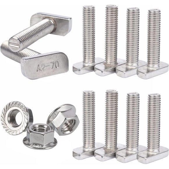 Hammer Head Screw M8 x 20 A2 Stainless Steel T-Rail Bolts with Flange Nut for PV Module, 28/15 Solar Photovoltaic Mounting Rail for Greenhouse (M8)