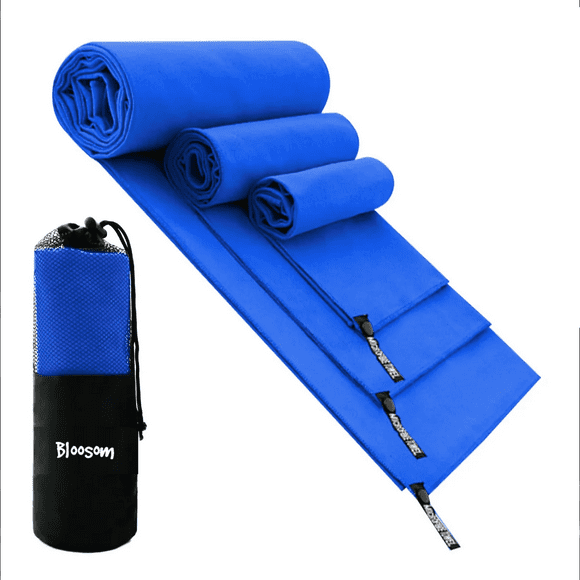 Set 3pz Toalla Bloosom De Microfibra Secado Rápido Toalla Deportiva Gym Azul