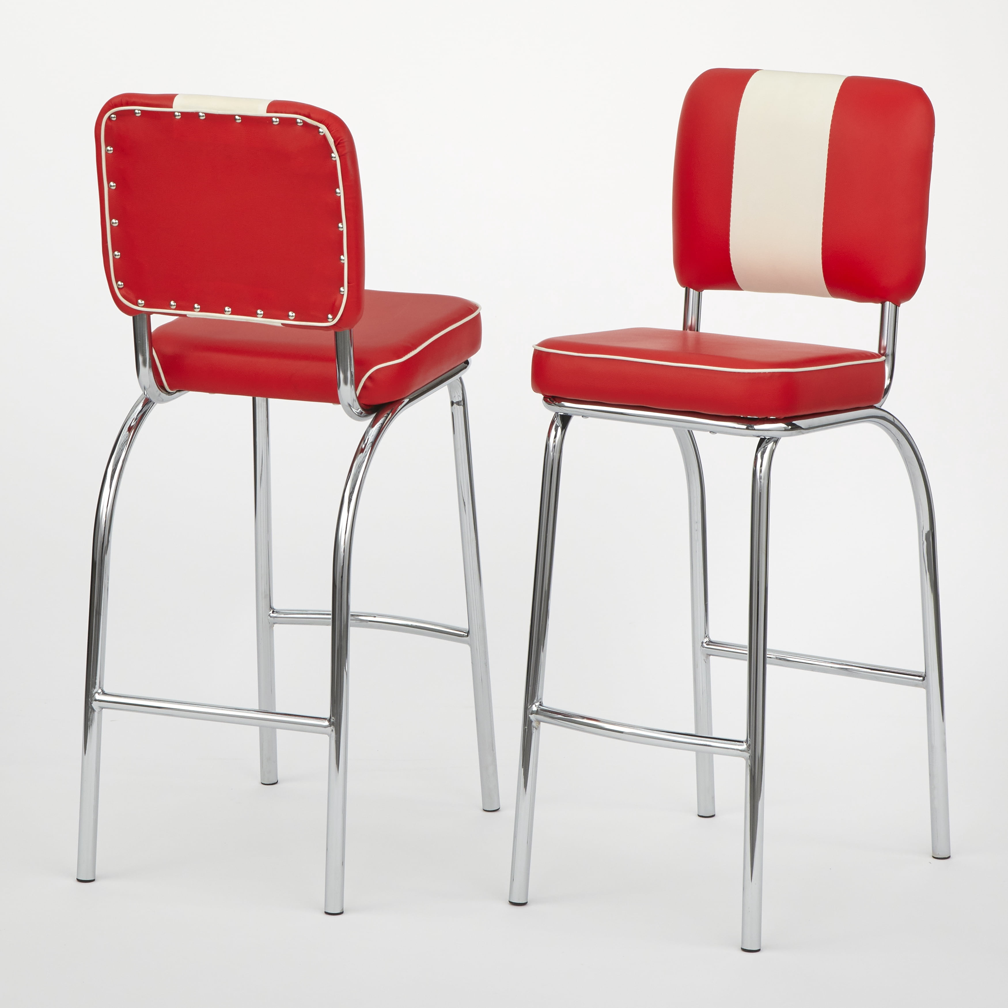 TMS 30" City Street Retro Stool (Set of 2), Red and Chrome