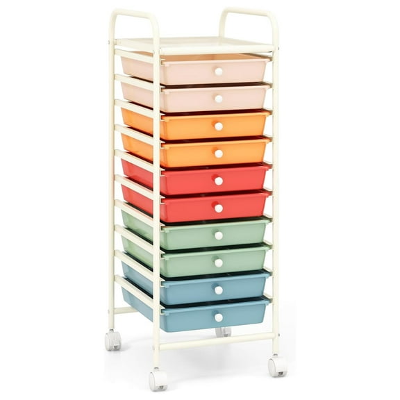 Rolling Cart With Storage Drawers, Utility Cart With Removable Plastic Drawers, Lockable Wheels for Classroom Organization, Art Supplies, Office, Scrapbook (10 Drawers, )