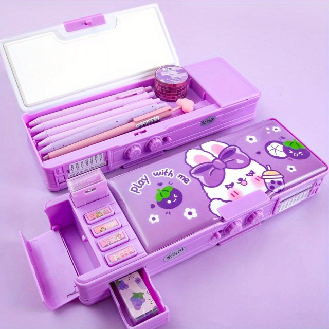 Smart Girl Stationery Box: Securely Lock Away Your Supplies with this Double Layer Pencil Bag!