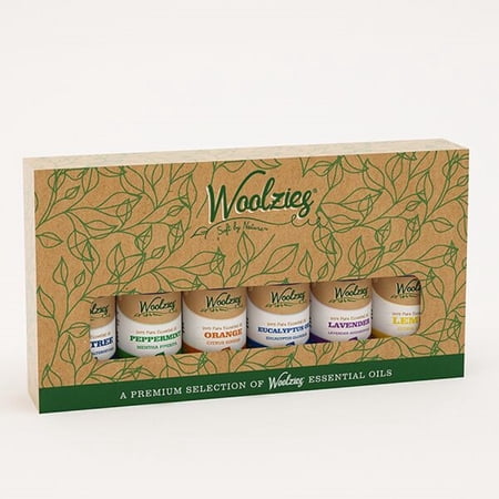 Woolzies Essential Oils Gift Set: Lavender, Lemon, Sweet Orange, Eucalyptus Citradora, Peppermint & Tea Tree. 0.33 Oz, 6 Pack