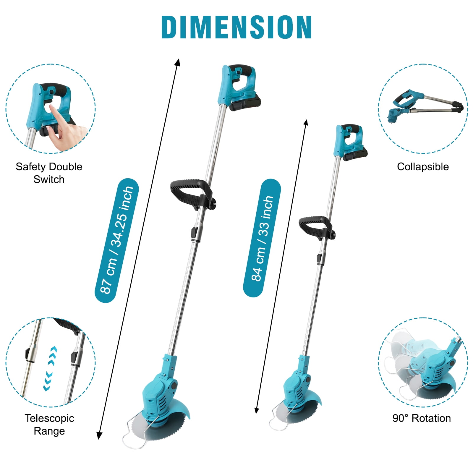 BAOKALER 24V Cordless Weed Trimmer, 650W Electric Weed Wacker, Battery Powered Weed Eater for Lawn Yard Garden, 2PC 2000mAh Batteries and Charger, 3 Types of Blades, Blue