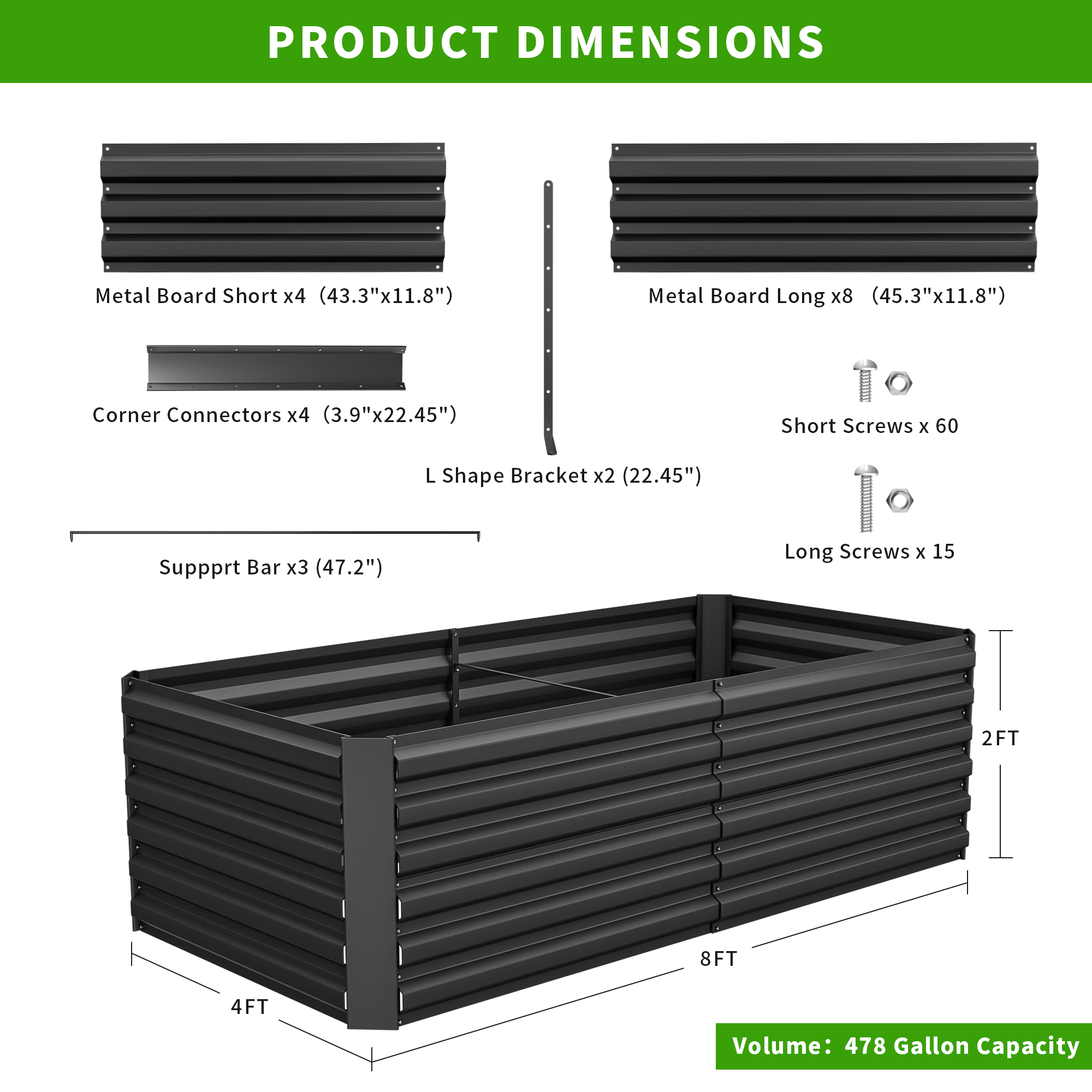 FOOWIN Metal Raised Garden Bed, 8x4x2ft, 2-Pack photo 5