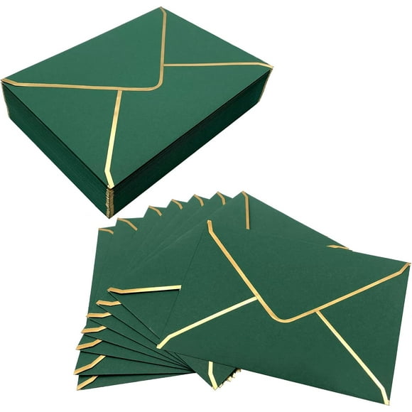 PinesC 50 PCS Invitation Envelopes, 5x7 Envelopes for Invitations Green Envelopes for 5x7 Cards A7 Luxury Envelopes Mailing Envelopes for Wedding, Graduation