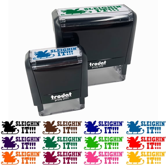 Sleighin' Slaying It Santa Christmas Teacher Student School Self-Inking Rubber Stamp Ink Stamper - Red Ink - Small 1-1/2 Inch