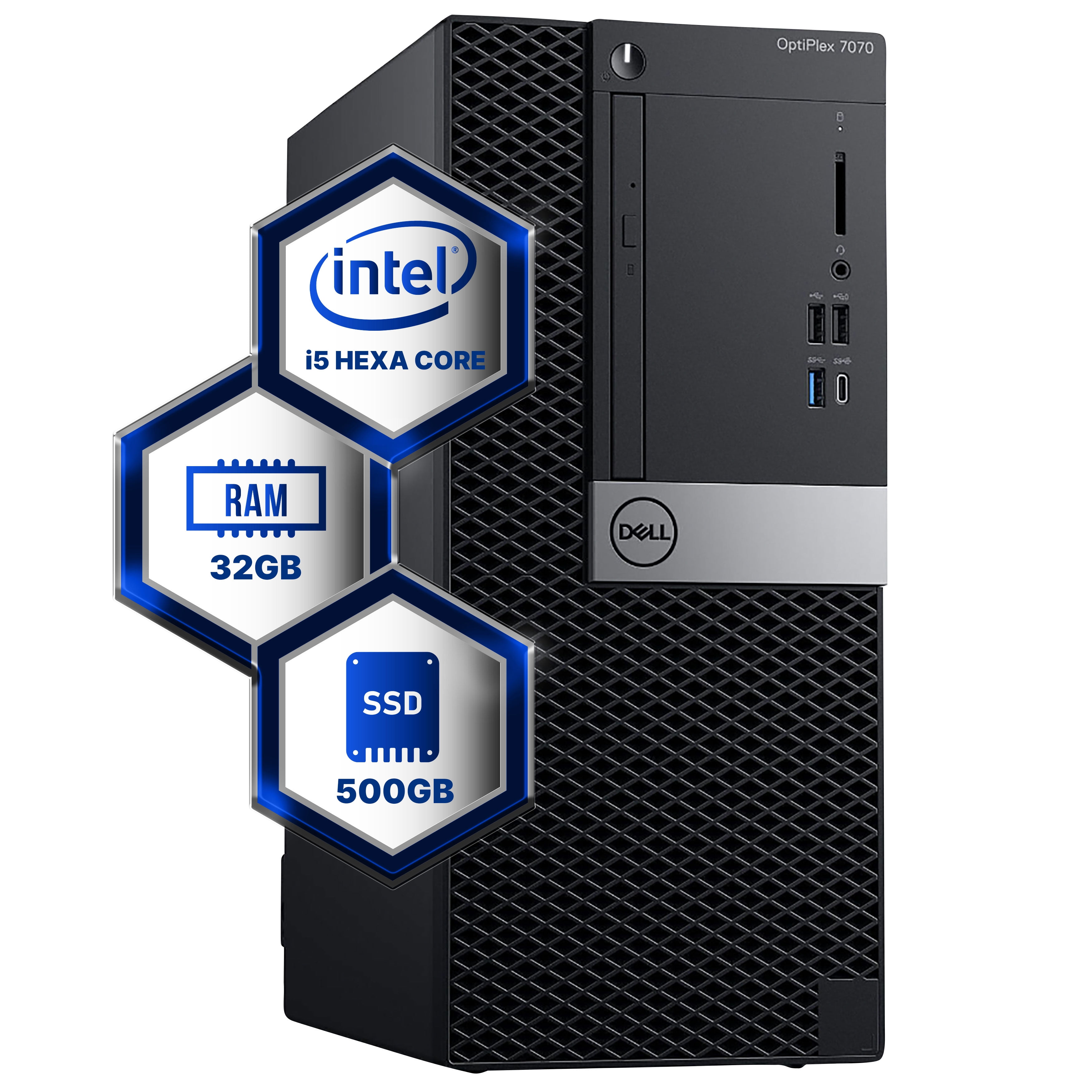 Dell Optiplex 7070 Tower Desktop Computer | Hexa Core Intel i5 (3.2) | 32GB DDR4 RAM | 500GB SSD Solid State | Windows 11 Professional | Home or Office PC