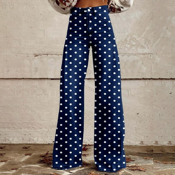 Women's High Waist Wide Leg Pants with Colorful Patterns, Lightweight Loose Fit Casual Trousers for Beach Vacations, Daily Wear, and All Season Comfort, Stretchy Comfortable Lounge Pants Blue S