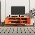 thumbnail image 5 of 3 Door Lockable Metal TV Stand Storage Cabinet with Accent Cabinet Locker, Wide Heavy Duty Media Console for Large 100+ Inch TVs, Home Office Entertainment Center, Orange 22"H X 47.3"W X 13.8"D, 5 of 11