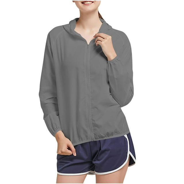 Économies d'Automne! srobpty Veste de Protection Solaire à Manches Longues pour Femme, Veste d'Extérieur Respirante Imperméable et anti-UV pour Femme Gris, TG