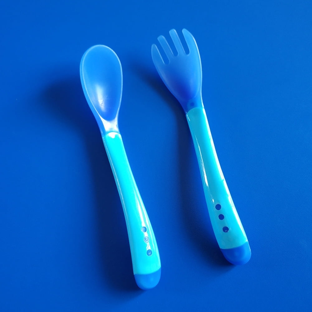 Baby Safety Silicone Temperature Sensing Spoon and Fork Feeding Flatware Baby Safety Silicone Temperature Sensing Spoon and Fork Feeding Flatware