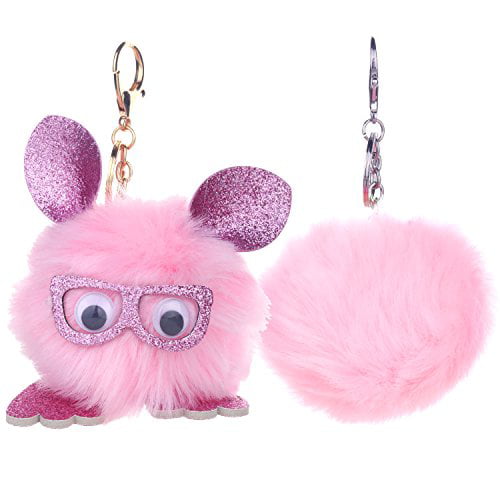 Cute Plush Fox Keychain Fluffy Faux Fur Pompon Pom Pom Key Ring Handbag Pendants 