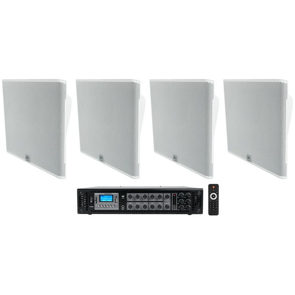 4) JBL SLP14/T-WH Low-Profile On Wall Mount White 4" 70v Commercial Speakers Amp