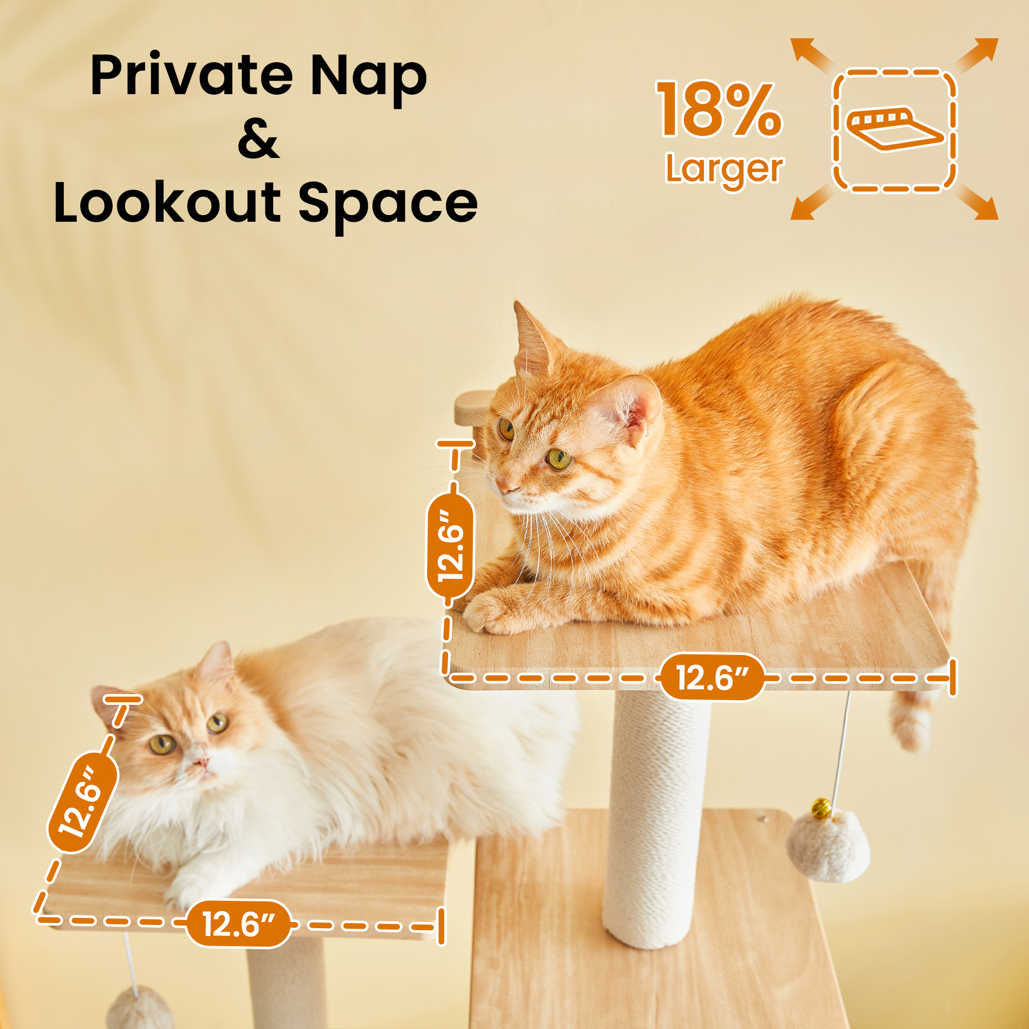 MWPO Large Modern Cat Tree - 70 inch Tall Cat Tower for Indoor Cats, Multi-Level Cat Condo with 7 Fully Wrapped Scratching Posts,Spacious Perches, Hammock, Removable Pad & Dangling Balls-Light Brown