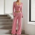 thumbnail image 2 of Dazajoo 2 Piece Lounge Sets for Women Striped Print Square Neck Cropped Tops with Wide Leg Pants Casual Lightweight Yoga Set,Pink,S, 2 of 9