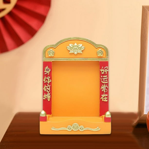 Mini nicho budista, mini santuario, decoración de Feng Shui, soporte de exhibición, decoración de escritorio para el hogar, dormitorio, oficina, sala Amarillo