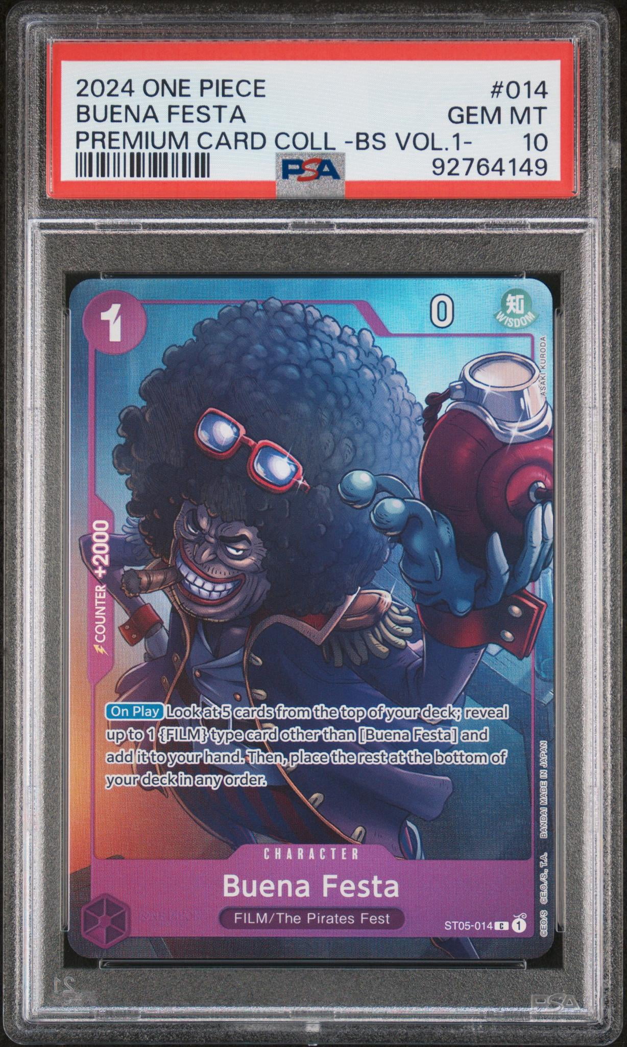 2024 One Piece Premium Card Collection -Best Selection Vol.1- Buena Festa #14 PSA 10