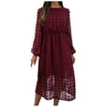 thumbnail image 2 of Offre du Jour! Aqestyerly Robe Décontractée Mode Femme Col Rond Couleur Unie Manches Longues Longueur Genou, 2 of 6