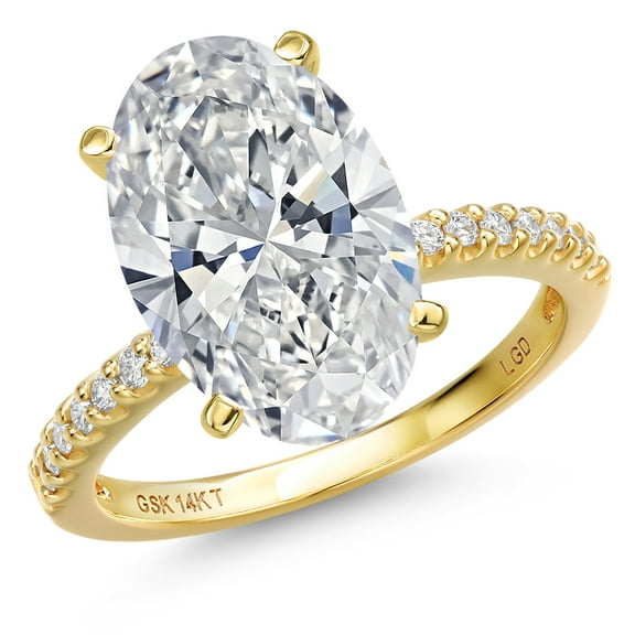 Gem Stone King 5.16 Cttw IGI Certified Lab Grown Diamond in 14K Yellow Gold Engagement Ring for Women | Oval Center Diamond 5.00 Ct | E-F Color | VS1-VS2 Clarity | Size 9