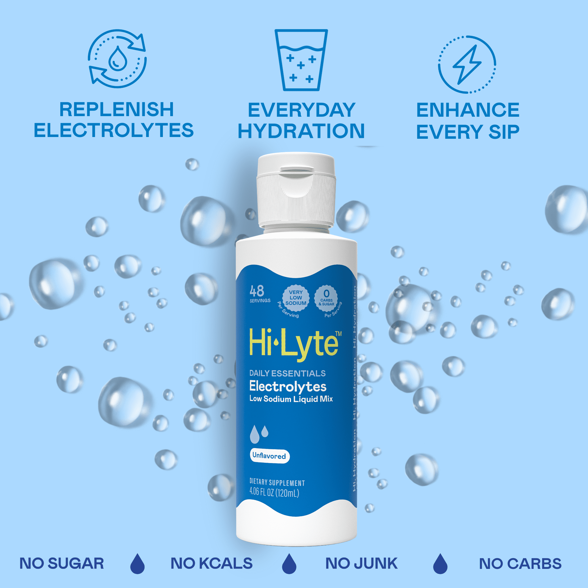 Hi-Lyte Daily Essentials Low Sodium Electrolytes Liquid Mix Unflavored 48 Servings