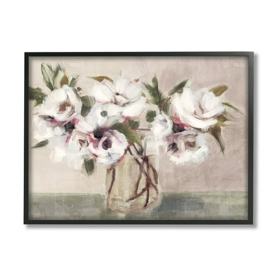 Stupell Industries Traditional White Blooms Bouquet Botanical & Floral Painting Black Framed Art Print Wall Art