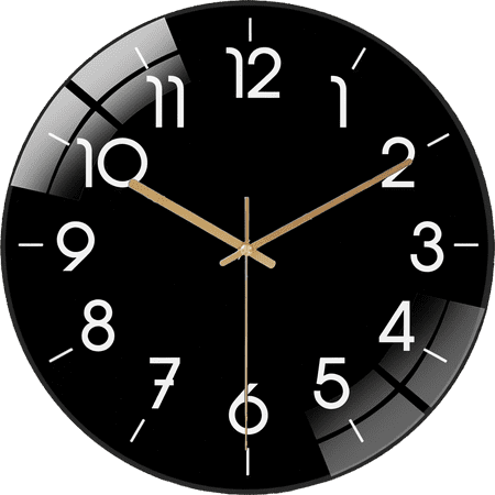 12 Inch Glass Round Minimalist- Black - And - White Glass Wall Clock, Classic Simple Decor(Battery Not Included), 30cm