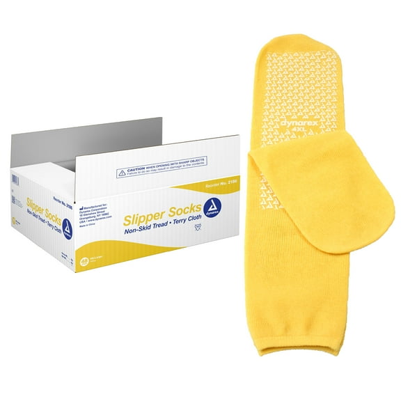 Dynarex Slipper Socks with Grips for Women & Men - Single-Sided Grippy Socks with Elastic Band - Anti Slip Hospital Socks with Grippers - Warm, Fuzzy, Lightweight, No Latex - XXXXL, 48 Pairs per Case