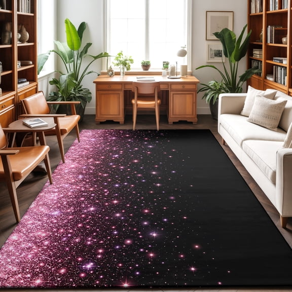 8'x10' Area Rugs, Pink Sparkles Indoor Outdoor Area Rug for Living Room Bedroom, Black Gradient Glitter Modern Simple Washable Bathroom Rugs Kitchen Floor Carpet Mats Home Decor