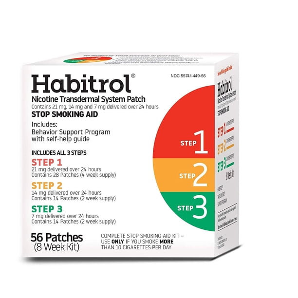 Habitrol Nicotine Transdermal System Patch Stop Smoking Aid Steps 1 2 And 3 21 14 And 7 Mg 56 Patches 8 Week Kit Walmart Com Walmart Com