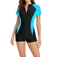 thumbnail image 4 of Ailaofu Women's Boyleg One Piece Rash Guard with Built in Bra Zip Front Short Sleeve Full Body Surfing Swimsuit, 4 of 7