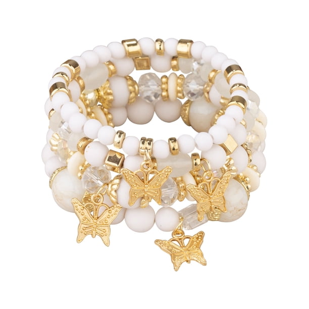 4pcs Europea y Bohemia brazalete de capas de cuentas de cadena de Rose Bow Set pulsera elástica