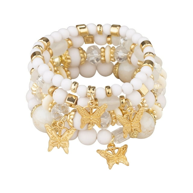 4 piezas de pulseras europeas y bohemias con cuentas y lazo de rosa, pulseras elásticas