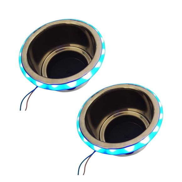 Marine City Bleu LED Anneau de Lumière en Acier Inoxydable Tasse Support de Boisson avec Drain (2 Pcs)