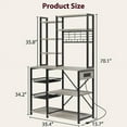 thumbnail image 2 of Microwave Stand Bakers Rack, Standing Bakers Rack with Power Outlet, Large Open Storage Shelves with Hook and Wire Basket, Coffee Bar Kitchen Storage Shelf for Pantry Applianc Spice, Brown/Gray, 2 of 9