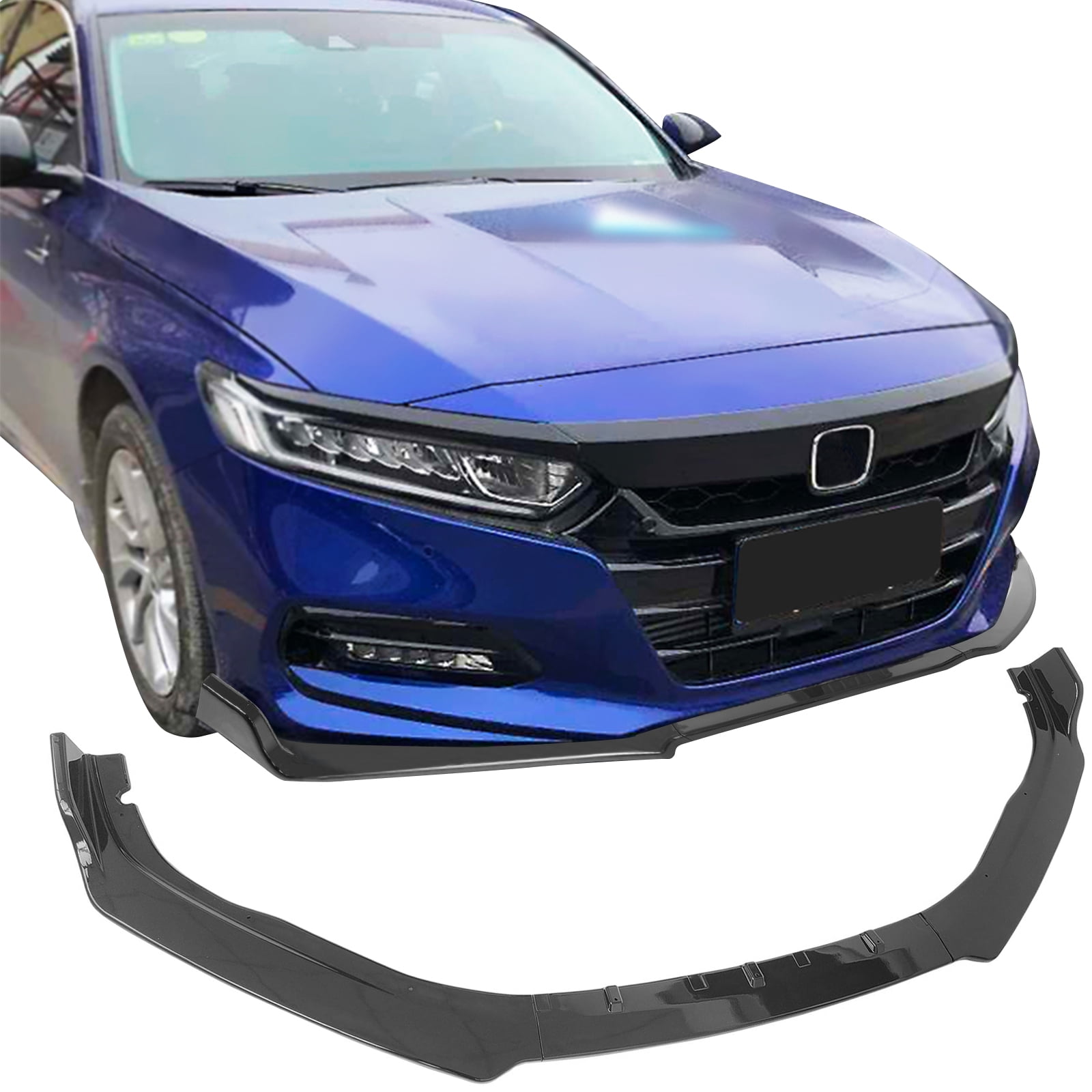 Ikon Motorsports Front Bumper Lip Compatible With 2018-2021 Honda Accord, Gloss Black PP Polypropylene IKON Style Front Lower Chin Lip Splitter Protector 3PCS