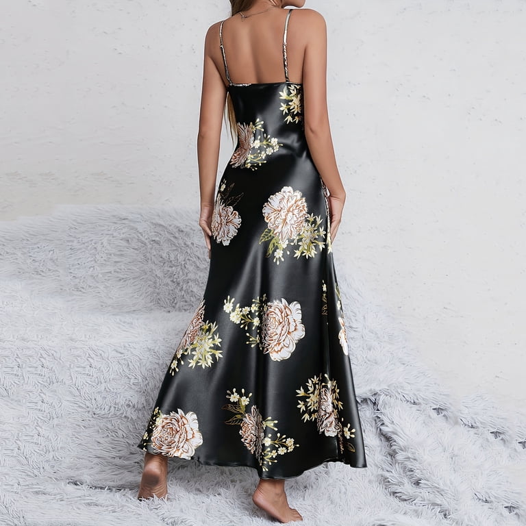 Womens Nightgown Sleeveless Long Night Gown Full Slip Sleep Dress Print  Sleepwear Soft Lounge Dress Black XL - Walmart.com