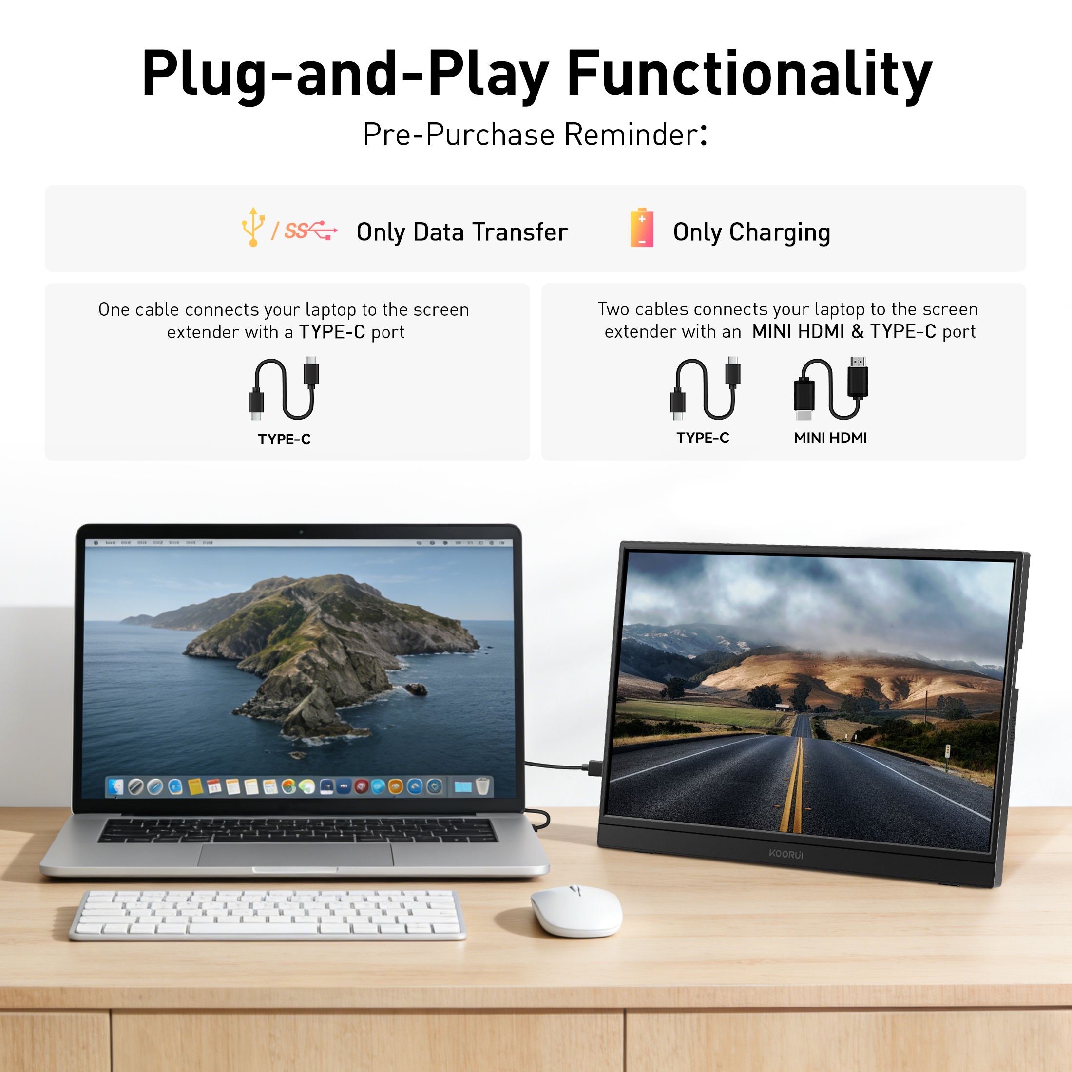 KOORUI 15.6" Portable Monitor, FHD IPS, USB-C & HDMI photo 2