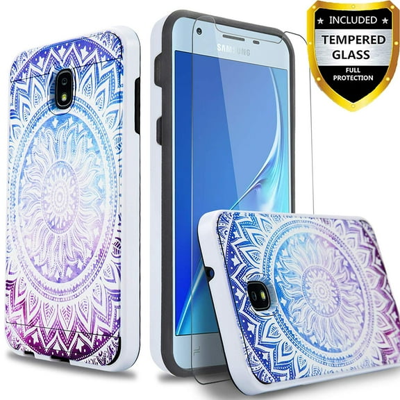 Samsung Galaxy A6 Case, 2-Piece Style Hybrid Shockproof Hard Case Cover with [Tempered Glass Screen Protector] Hybird Shockproof And Circlemalls Stylus Pen-Bright Mandala Flower