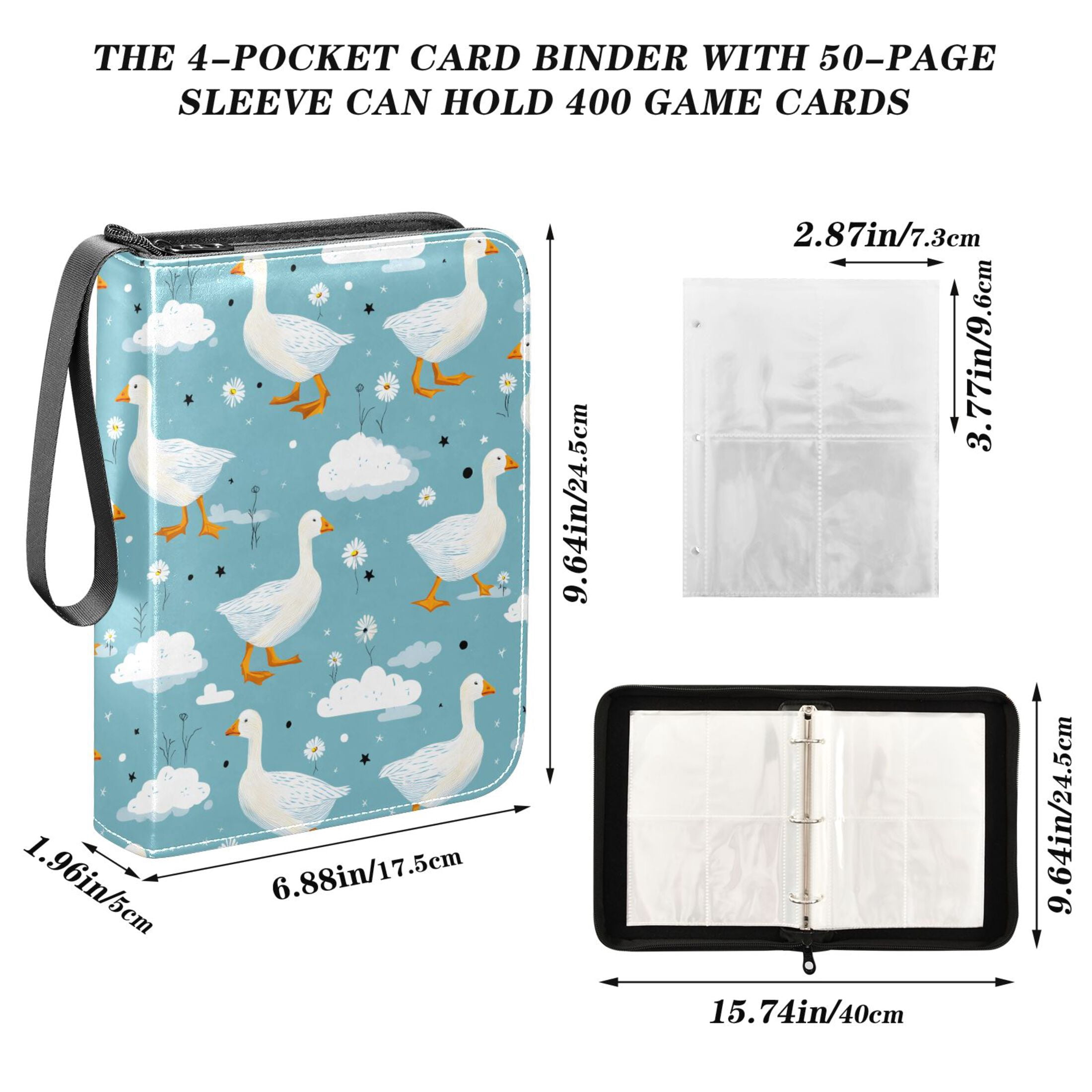 ALAZA Duck Floral Trading Card Binder 4 Pocket Cards Collection Album 400 Folder Holder