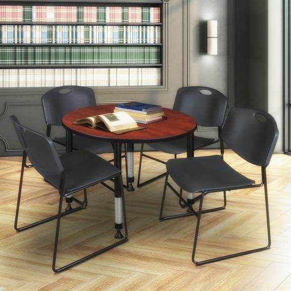 Regency Kee 42" Round Height Adjust Table,Cherry TB42RNDCHAPBK44BK