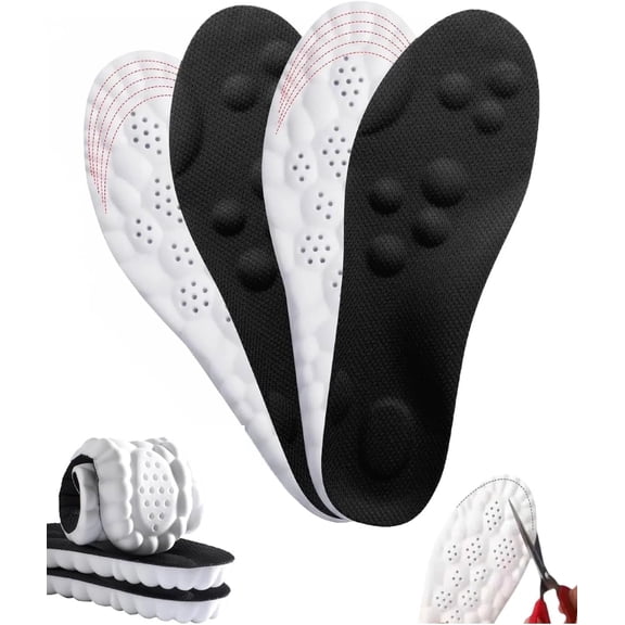 4D Memory Foam Cloud Insoles for Men & Women, Super Soft & Cushioned with Arch Support for Pain Relief, Trim-to-Fit Massage Shoe Inserts