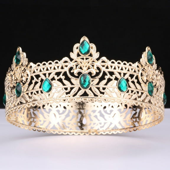 XmhyTop-A Crown King Crown, Birthday Crown, Wedding Crown Headpiece, Cosplay King Crown, Elegant Decorative Crown Headbands - 1 Pc 16.516.56.5cm,Gold Green