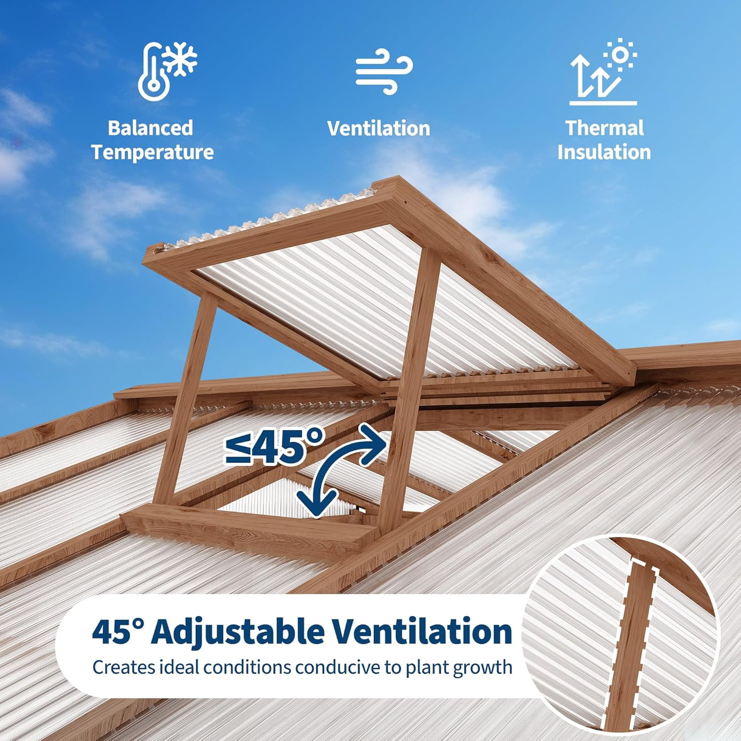 6x10 FT Walk-in Wooden Greenhouse – Cedar Wood Frame, Clear Polycarbonate Panels, Roof Vent, Outdoor Wood Greenhouse for Garden, Backyard & Patio
