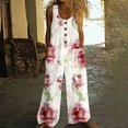 thumbnail image 2 of Tnhcen Women's Summer Retro Floral Button Romper Linen-Look Jumpsuit Retro Print Wide-Leg Romper with Pockets Casual Boho Jumpsuit S-2XL, 2 of 5