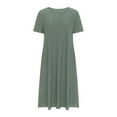 thumbnail image 4 of CHOK Robes de Cocktail pour Femmes 2024 Robe T-Shirt à Manches Courtes Décontractée en Coton Lin Longues Robes Col Rond Été Plage Robes d'Été avec Poches Vestidos Casuales pour Femme, 4 of 6