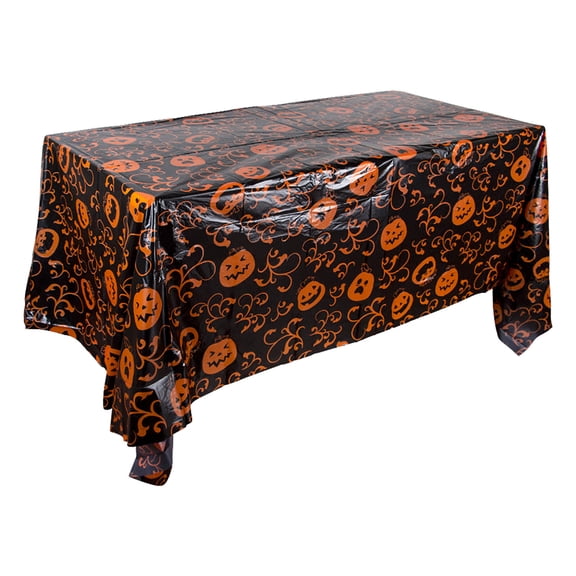 Clearance Under $0.9! 1 Pack Plastic Halloween Tablecloth with Pumpkin Print 51x86 Inch