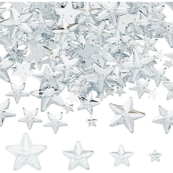 1set 300pcs Star Sew on Rhinestone Acrylic Rhinestone 2-Hole Links Clear 8~23.5x8~25x2~4mm Hole: 0.8~1mm