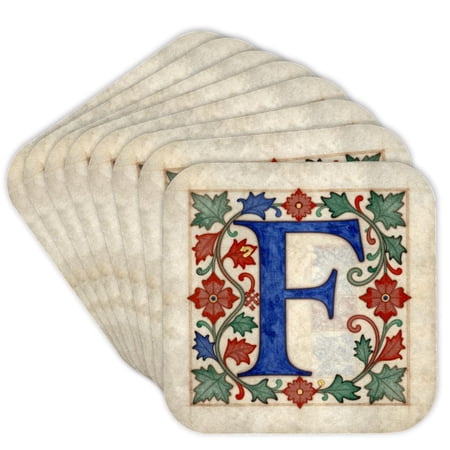 3drose, Personalized Illuminated Letter F, Set of 8 Coasters - Cork
